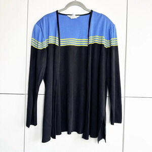 Exclusively Misook Cardigan Womens XL Sweater Open Front Black Blue Slinky Knit